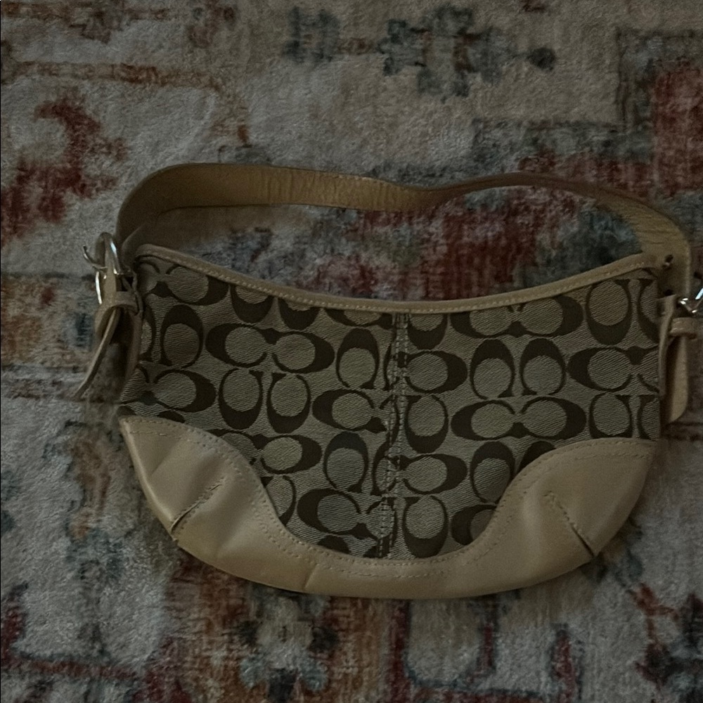 Coach Brown and Tan Shoulder Bag with Signature Monogram